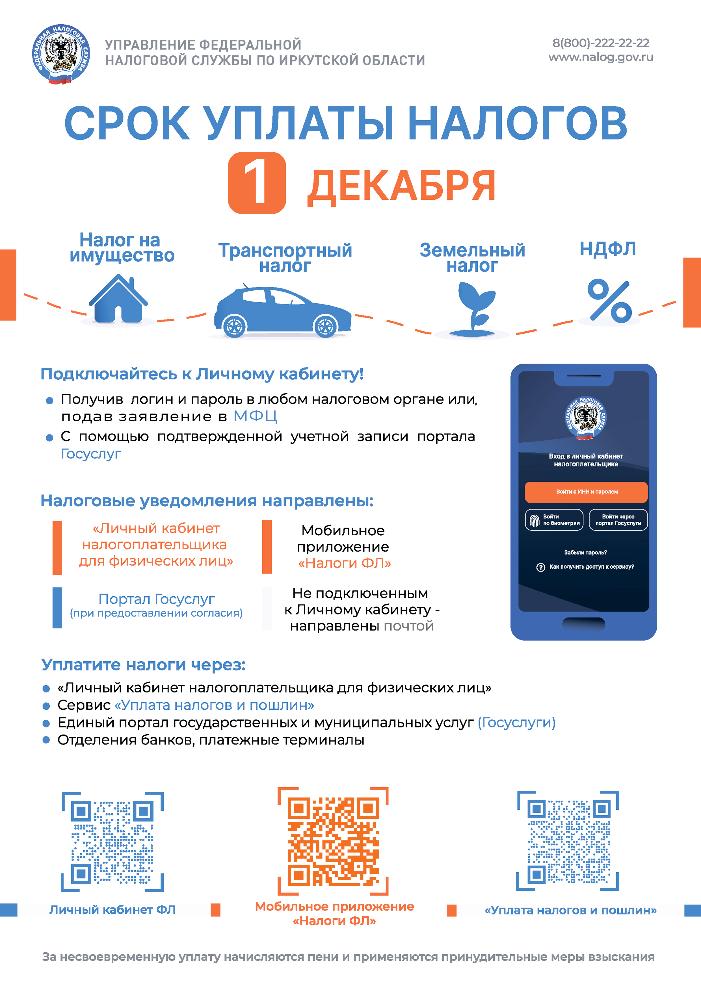 Срок уплаты НАЛОГОВ " 1 декабря".